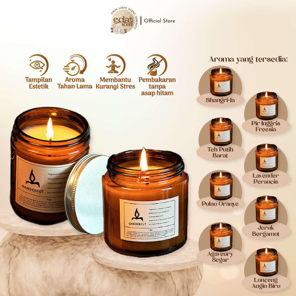 [COD] Velvet Mood Candle – Lilin Amber Kaca 100g, Tahan Lama, Anti Asap - Wangi Herbal & Segar ES014