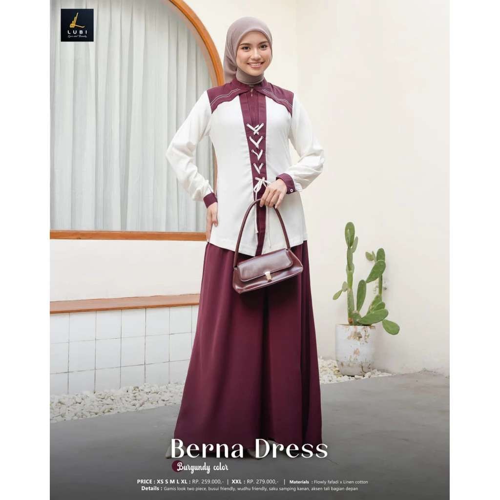 LUBI GAMIS DEWASA BERNA DRESS BURGUNDY