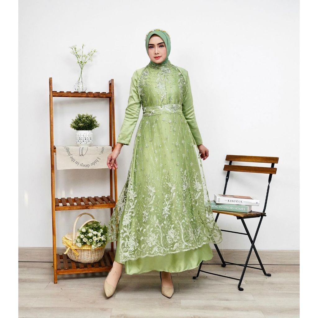 2IN1 THALITA DRESS INNER + OUTER BRUKAT TILLE PREMIUM / FREE BELT / SET GAMIS MAXI DRESS KONDANGAN P