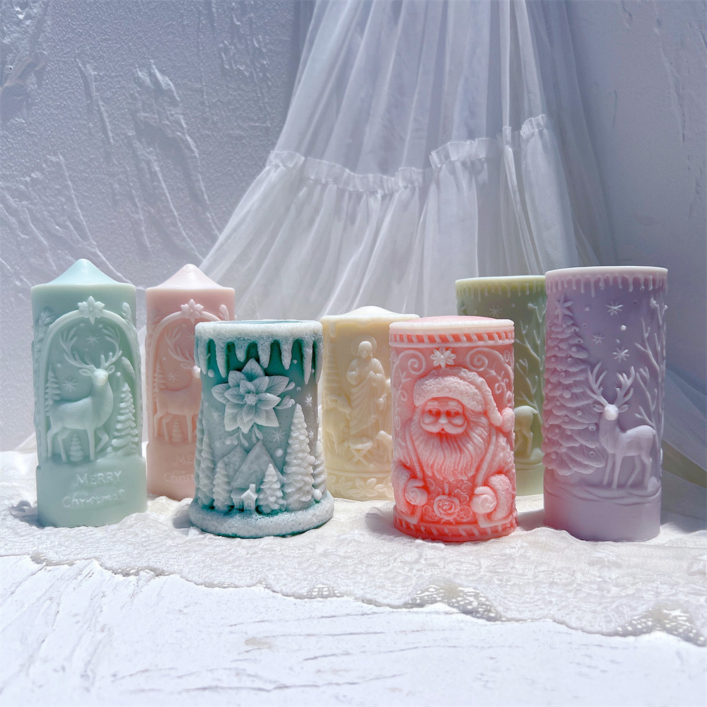 

Christmas Deer Pillar Silicone Candle Mold Santa Claus Column Silicone Mold Xmas Decor