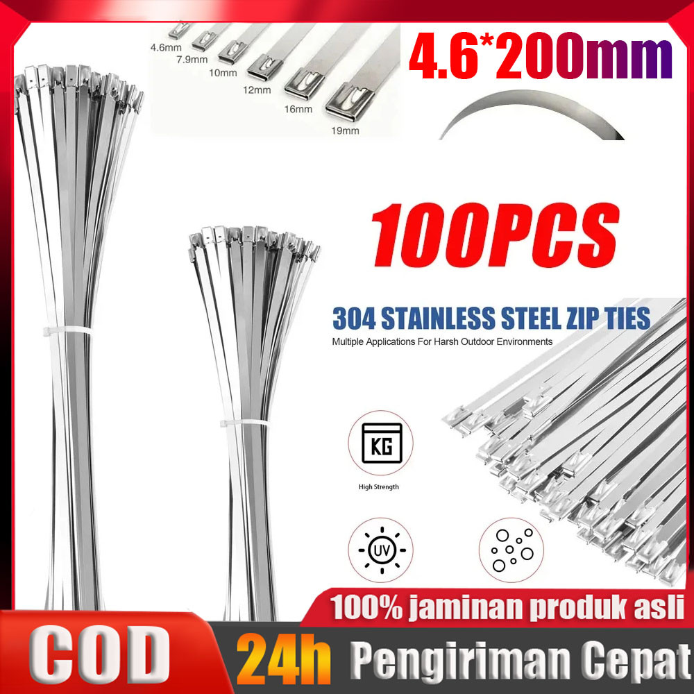 

100PCS Kabel Ties Stainless Steel 304/Cable Ties ikat besi Kabel Tis Steel Metal Tie lock /Stainless Cable Ties 20CM