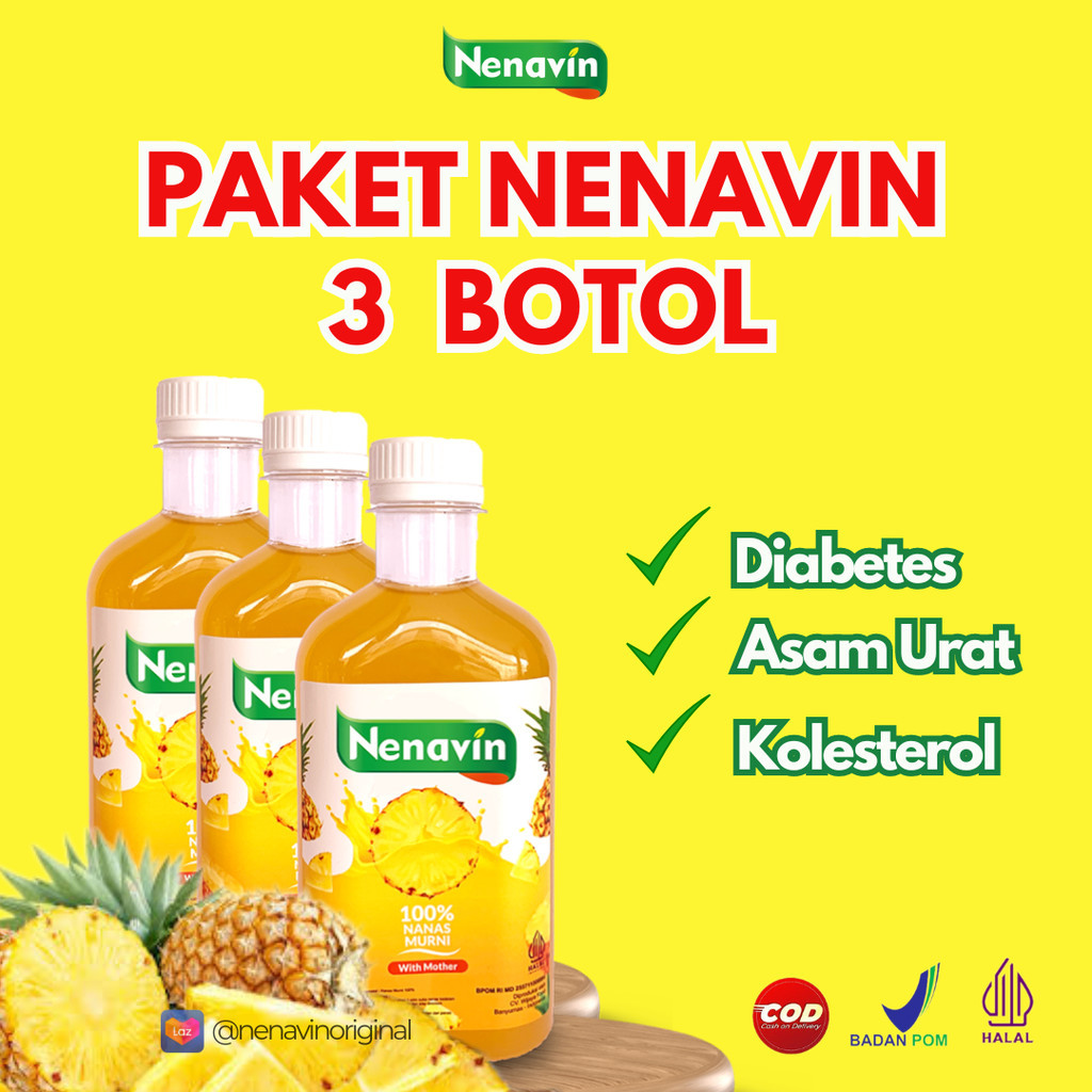 

Cuka Nanas Nenavin Paket hemat 3 Botol Solusi Kolesterol Diabetes dan Asam Urat