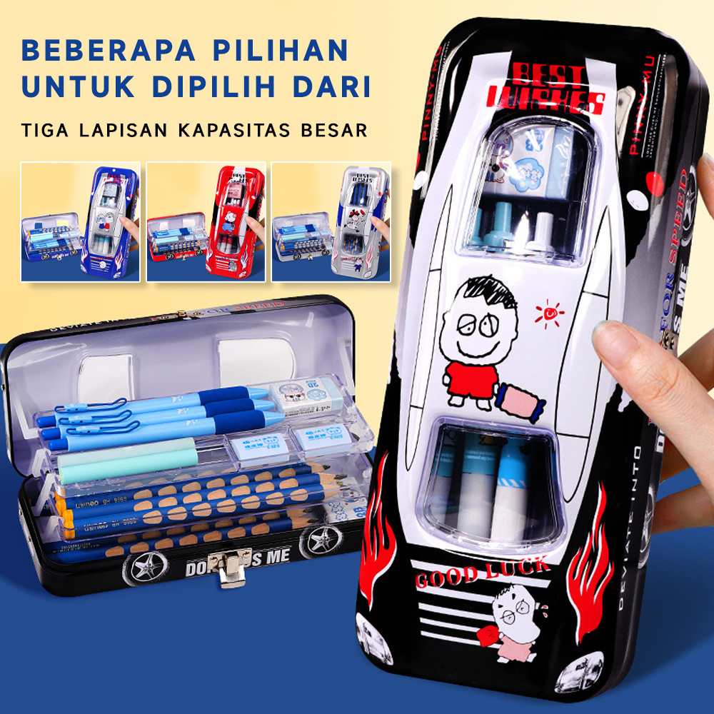 

Kotak Pensil Kaleng motif mobil / Pensil Case 3 Tingkat Karakter Lucu