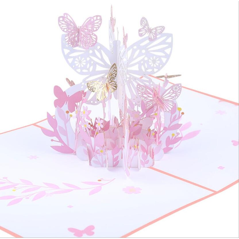 

Free shipping Mother's Day Flower Butterfly Flower Basket Blessing 3D Paper Carving -3D Card Greeting Card Postcards Gifts Card