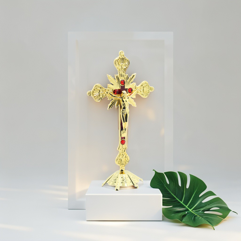 SALIB ALTAR 24 CM / SALIB DUDUK KATOLIK / SALIB MEJA / SALIB LOGAM / SALIB MEJA KATOLIK / SALIB YESU