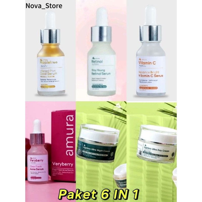 PROMO SKINCARE AMURA PAKET GLOWING 6 in 1 MEMBANTU MENGATASI JERAWAT,FLEK HITAM DAN KERUTAN DI WAJAH