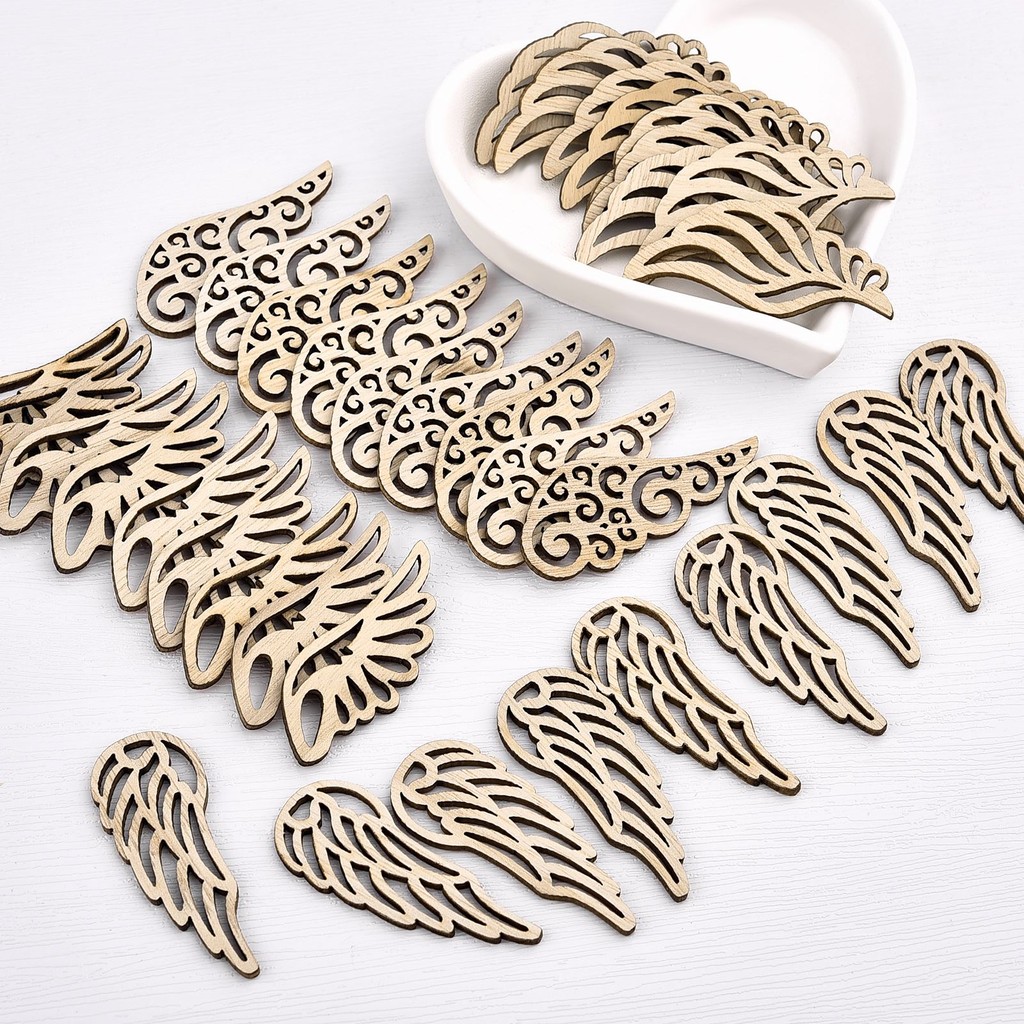 

40/80pcs 4 Styles DIY Angel Wings Wooden Chips Decorative Embellishments Crafts Scrapbook Hand-Made Graffiti Button Accessories