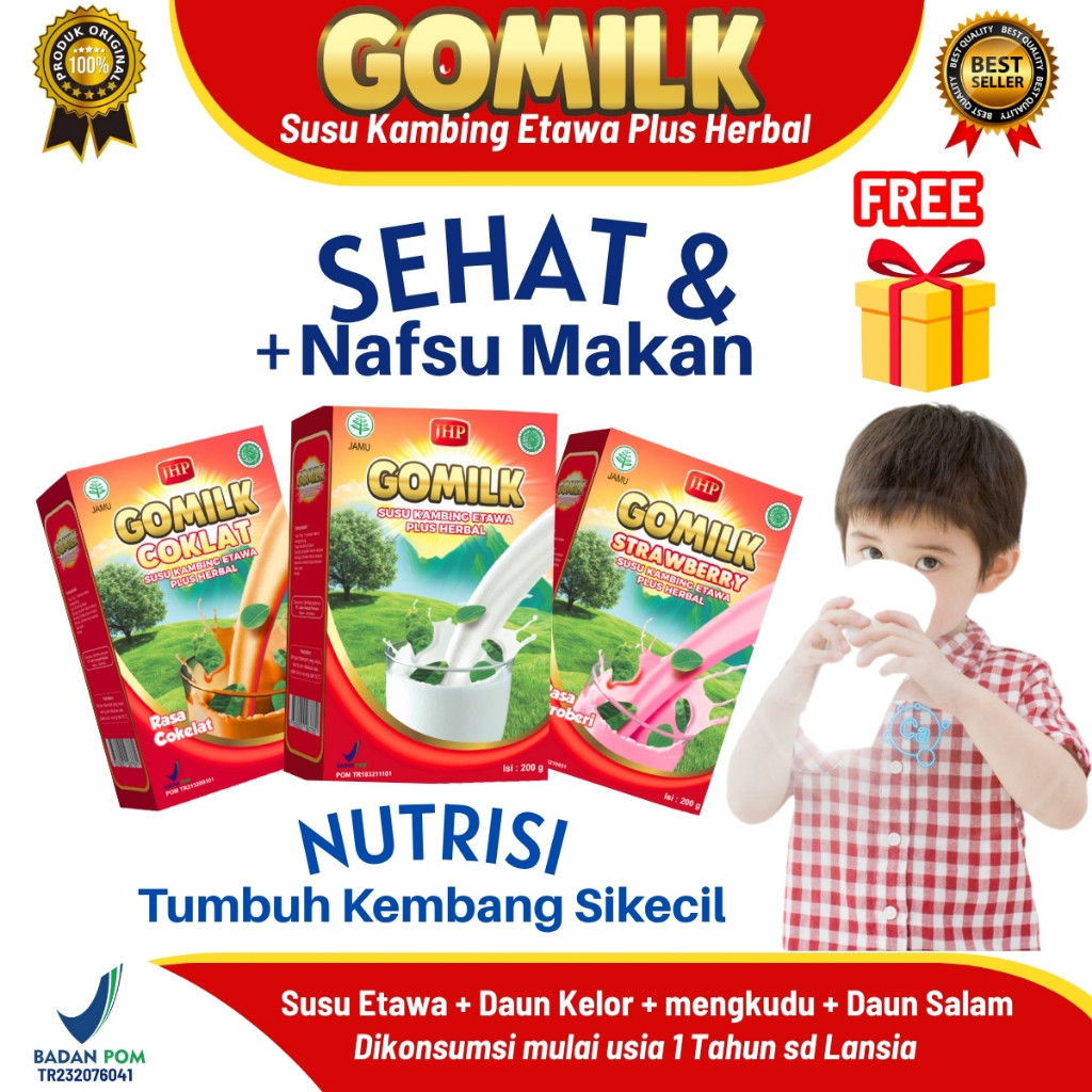 GOMILK 200gr – Susu Etawa untuk Anak 1 Tahun ke Atas | Nafsu Makan, Pencernaan, Tulang, Maag