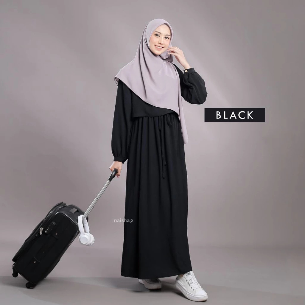 HOT PRODUCT Gamis Hitam Simpel set 2 in one inner outer gamis remaja black kondangan dewasa polos