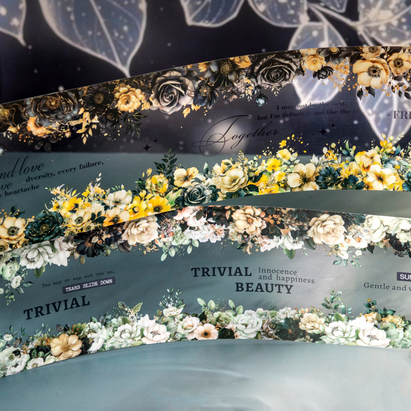 

65mm * 2m Flowers Blooming in the Dark Night Tape DIY Handmade Material Scrapbook Decorative Material Aesthetics Stationery