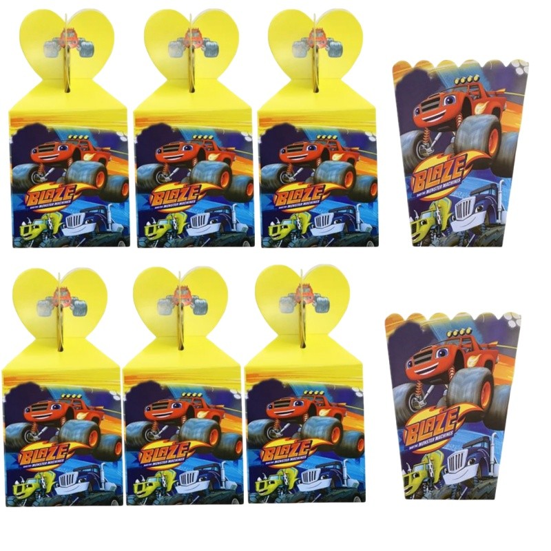 

6/24pcs Blaze Monster Truck Car Party Supplies Candy Box Popcorn Box Birthday Truck Car Party Decoration Gift Bag Racer Boy Toy