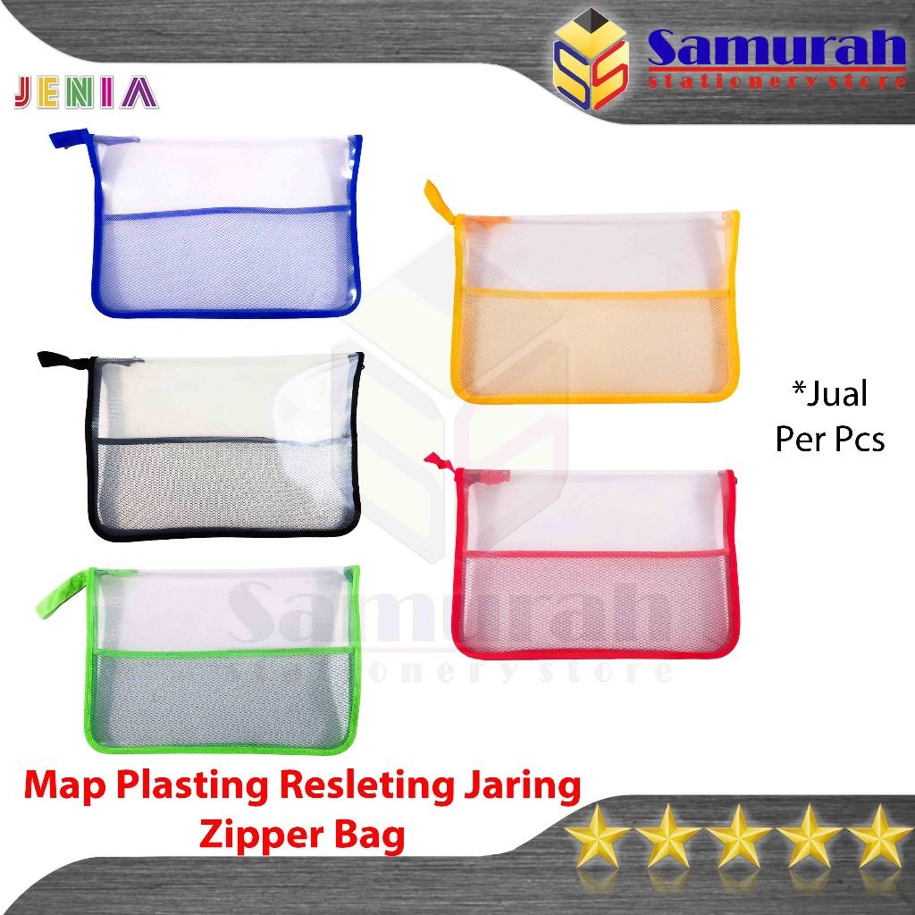 

Map Plastik Jaring Seleting Folio / Zipper Bag School F4 / Organizer Resleting Warna keperluan Kantor & Sekolah