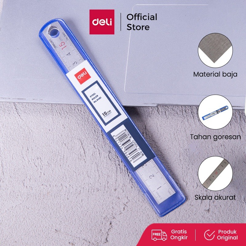 

Deli Penggaris baja berkualitas tinggi tahan gores 15/20/30/50cm 8461