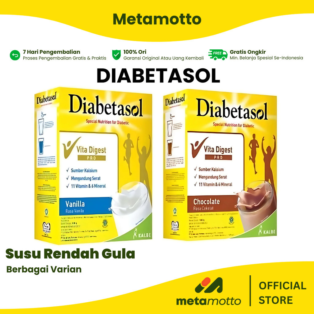 

Susu Diabetasol Rasa Vanilla dan Coklat Nutrisi Pengganti Makan Kontrol Gula Darah - Metamotto Karya Jaya