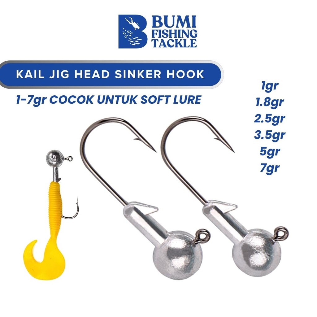Bumi Fishing Kail Jig Head Sinker Hook Untuk Soft Lure 1 - 1.8 - 2.5 - 3.5 - 5 - 7gr Perlengkapan Pa