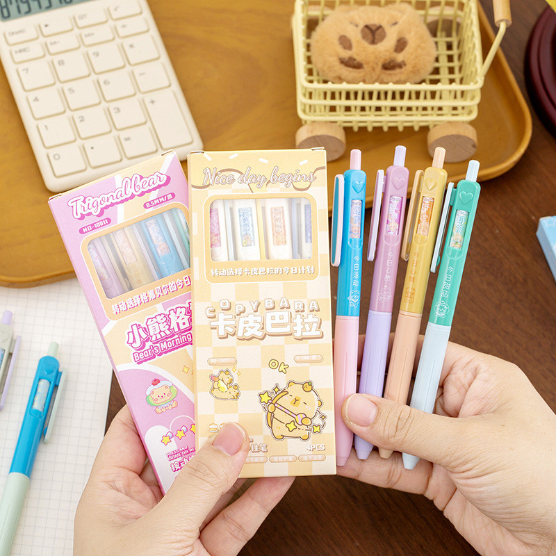 

[GROSIR ATK] PULPEN GEL MEKANIK 1 SET 4 PCS KARAKTER KARTUN KAWAII BISA BERUBAH MOTIF TINTA HITAM