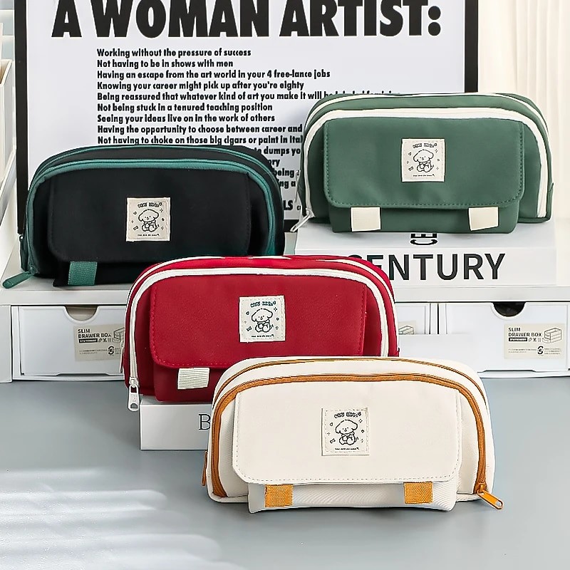 

Cute Big Capacity Pencil Case with 3 Compartments for Stationery Storage Dog Pattern School Pencil Bag Kawai Case