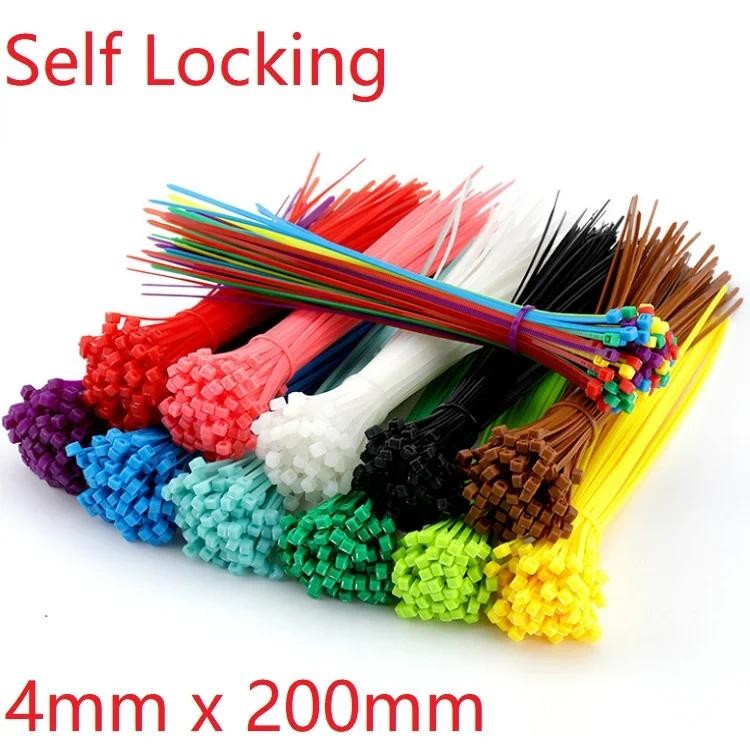 

100pcs Self Locking Nylon Cable Ties 4 x 200mm Plastic Zip Tie Band Wire Binding Wrap Straps DIY Cable Fasten Organiser Colorful