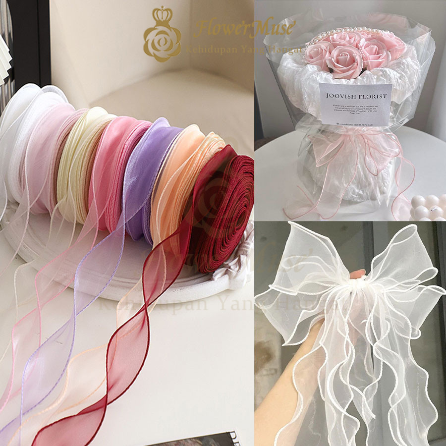 

4cm (9M) Fish Tail Gold Ribbon Reben Riben Gift Satin Organza Flower Bouquet Happy Birthday Bunga Hadiah Hantaran Cake