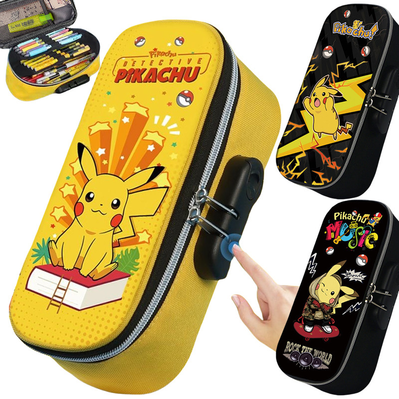 

Pikachu Pencil Case 3D Boys Stationery New Pen Storage Bag 4 Layer Large Capacity Combination Lock Pen Case Pencil Box