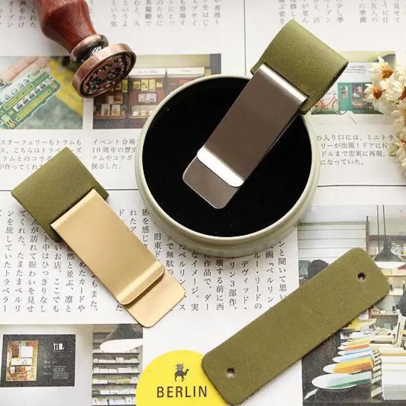 

Fromthenon Vintage Pen Holder Clip For Travelers Notebook Mini Retro Notebook Diary Olive Green Leather Planner