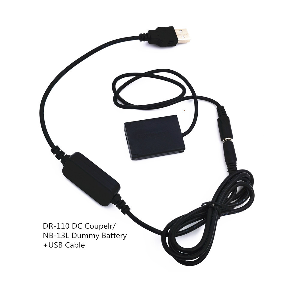 USB Adapter Charging Cable+DR-110 DR110 DC Coupler NB-13L NB13L Dummy Battery for Canon G7XMark II G