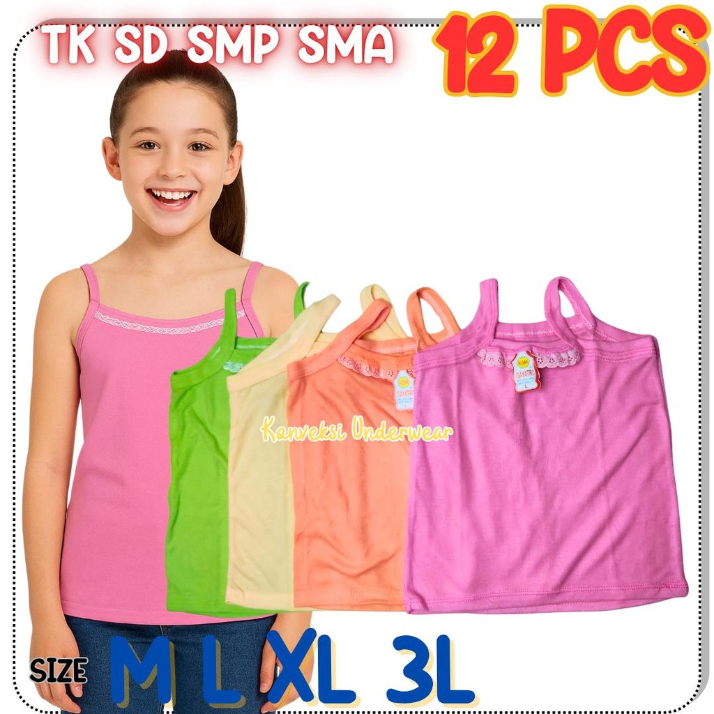 12 PCS SINGLET KAOS DALAM ANAK PEREMPUAN KAOS DALAM ANAK SEKOLAH SD SMP SMA WARNA PUTIH