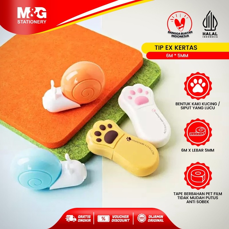 

M&G Correction Tape /Tip Ex Kertas Pita Koreksi Unik Lucu Cute mini Cat's Paw dan Bentuk Siput Snail