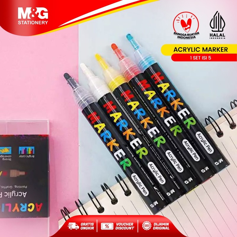 

M&G Spidol Akrilik Warna Warni Acrylic Marker 1 set isi 5 Anti Air Multifungsi Tip Toutch Sketch Tinta Cerah Tidak Mudah Kering Tidak Berbau