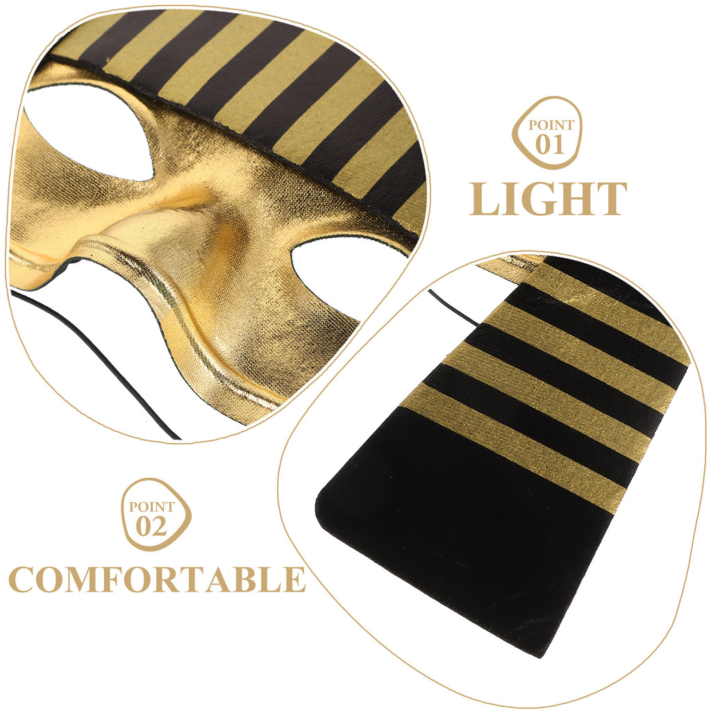 2pcs Pharaoh Mask Kids Halloween Costume Accessories Egyptian Party Decorations Adjustable Reusable 