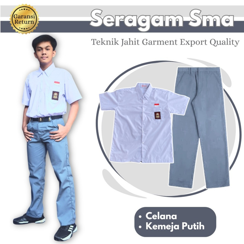 CF45RF Seragam Sekolah SMA Laki Laki Atasan & Bawahan | Celana Abu Abu, Kemeja Putih Lengan Panjang 