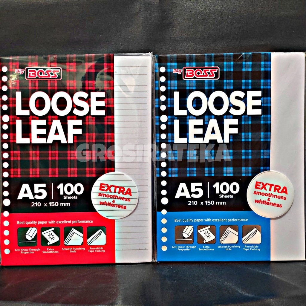 

KERTAS REFILL, ISI BINDER, LOOSE LEAF, BBO LL 100 A5 BIG BOSS GARIS/POLOS