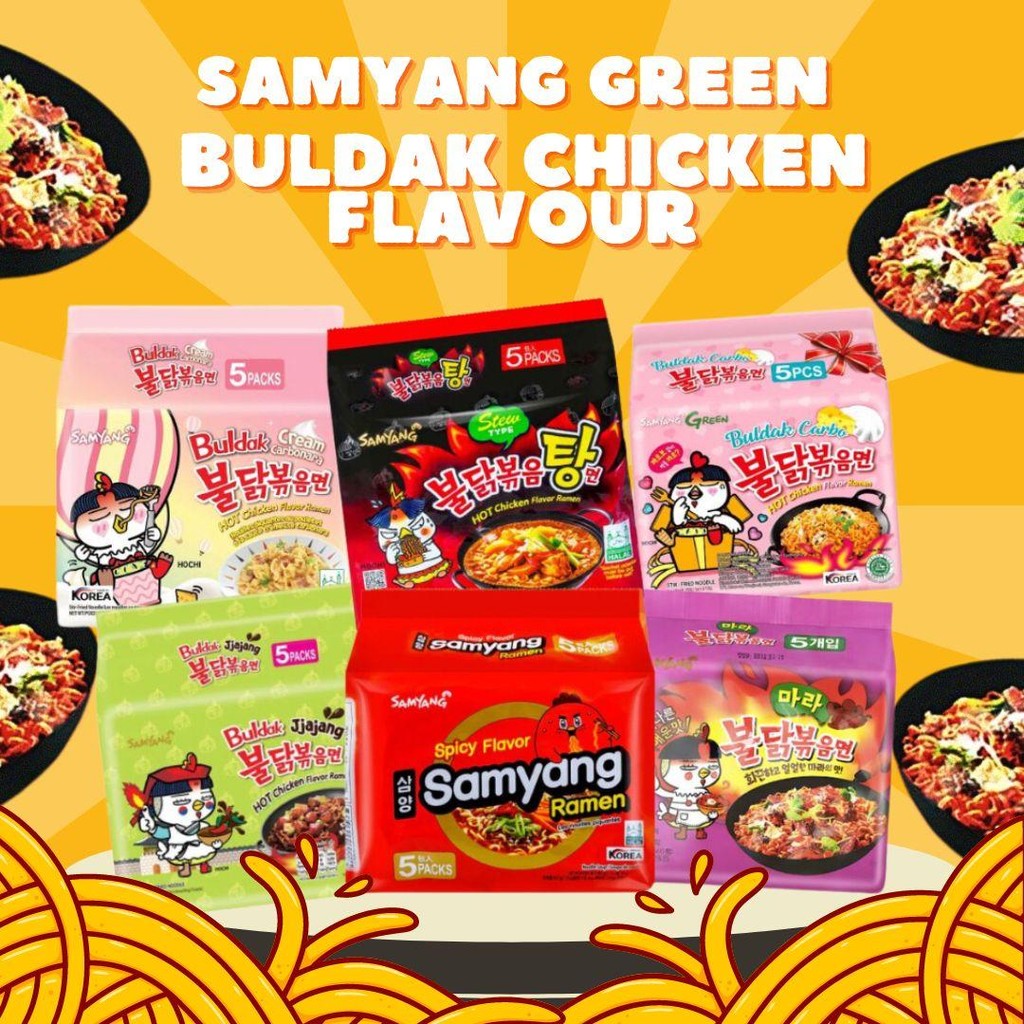 

Mie Samyang Green Buldak Hot Chicken Flavour Ramen 1 Pak isi 5 Pcs Noodles Food Instan Pedas