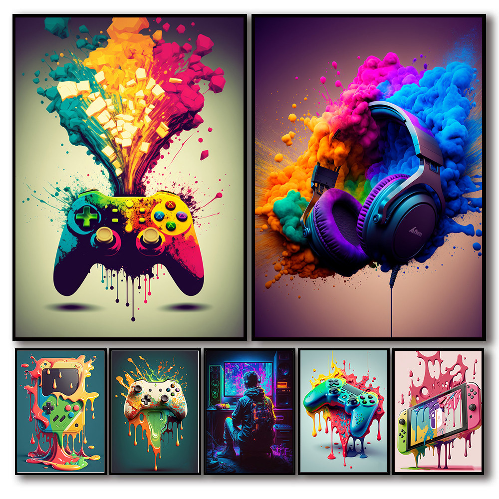 

1Pcs Headphones Wall Decororation Color Wall Art Canvas Painting Abstract Poster Bar Interior Paintings Room Decor Game Console