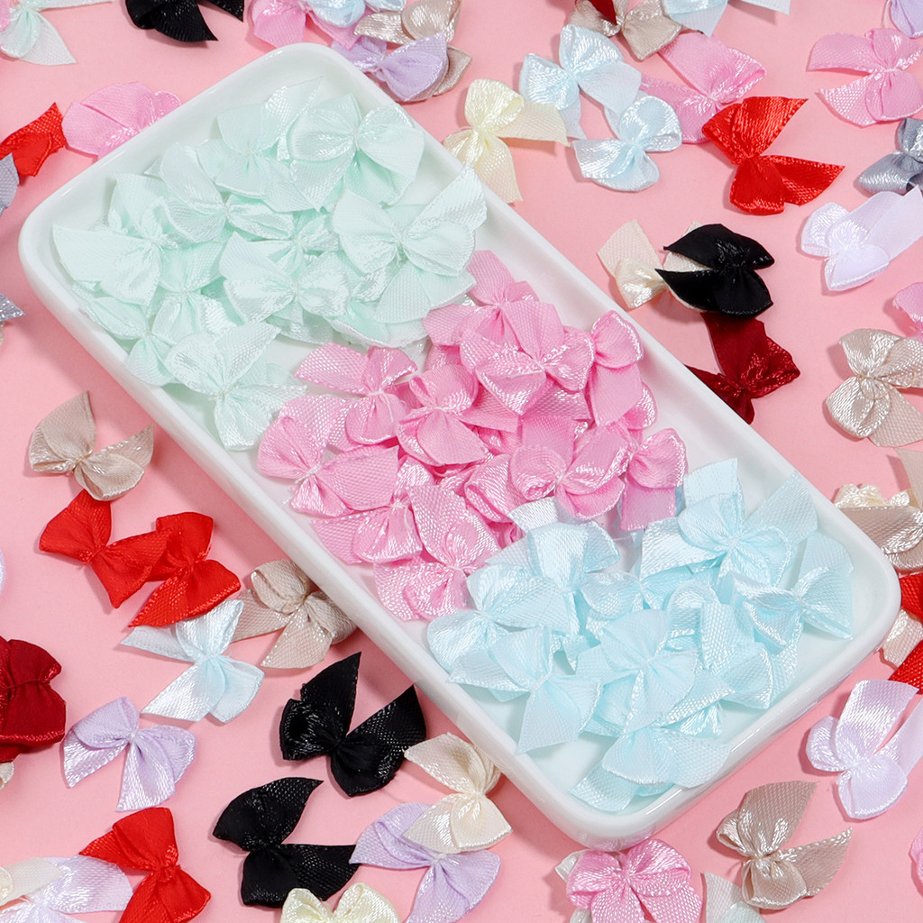 

100pcs/lot Polyester Satin Ribbon Bows Colored Mini Ribbon Bow Tie For DIY Handmade Clothes Sewing Party Decoration Supplies
