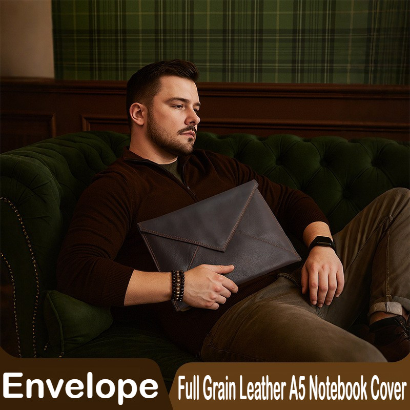 

Full Grain Leather Vintage A5 Notebook Cover Sleeve Envelope Type Magnetic Clasp Office Journal Stationery School Supplies