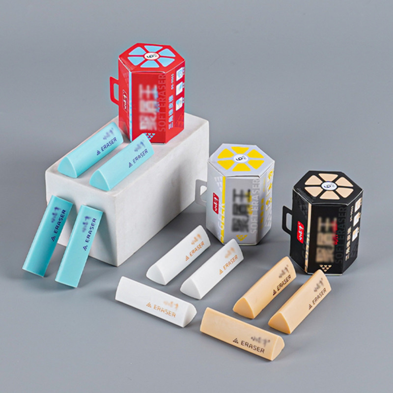 

6Pcs Boxed Triangular Erasers, Erase Words in Stripes, Clean and Polycrumb, Daily Penciling and Drawing Art Use