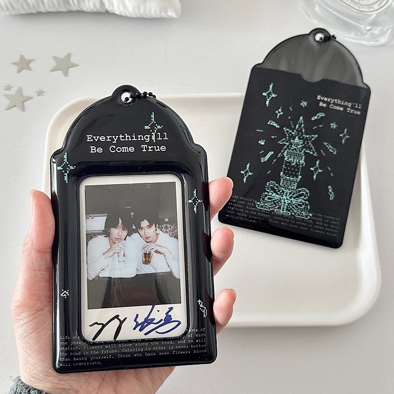 

Ins 3inch Photocard Holder Black White Binder Photocards Photo Frame Display Stand Bag Pendant Keychain Picture Protector
