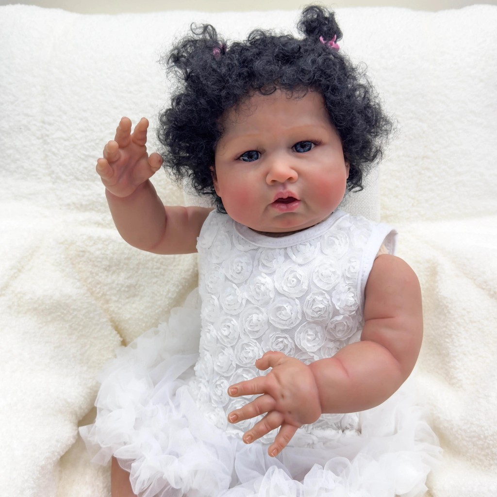 NPK 24'' Dark Skin Blue Sparrow Art Doll with Hand Root Hair  Reborn Baby  Doll Lifelike Soft Touch 
