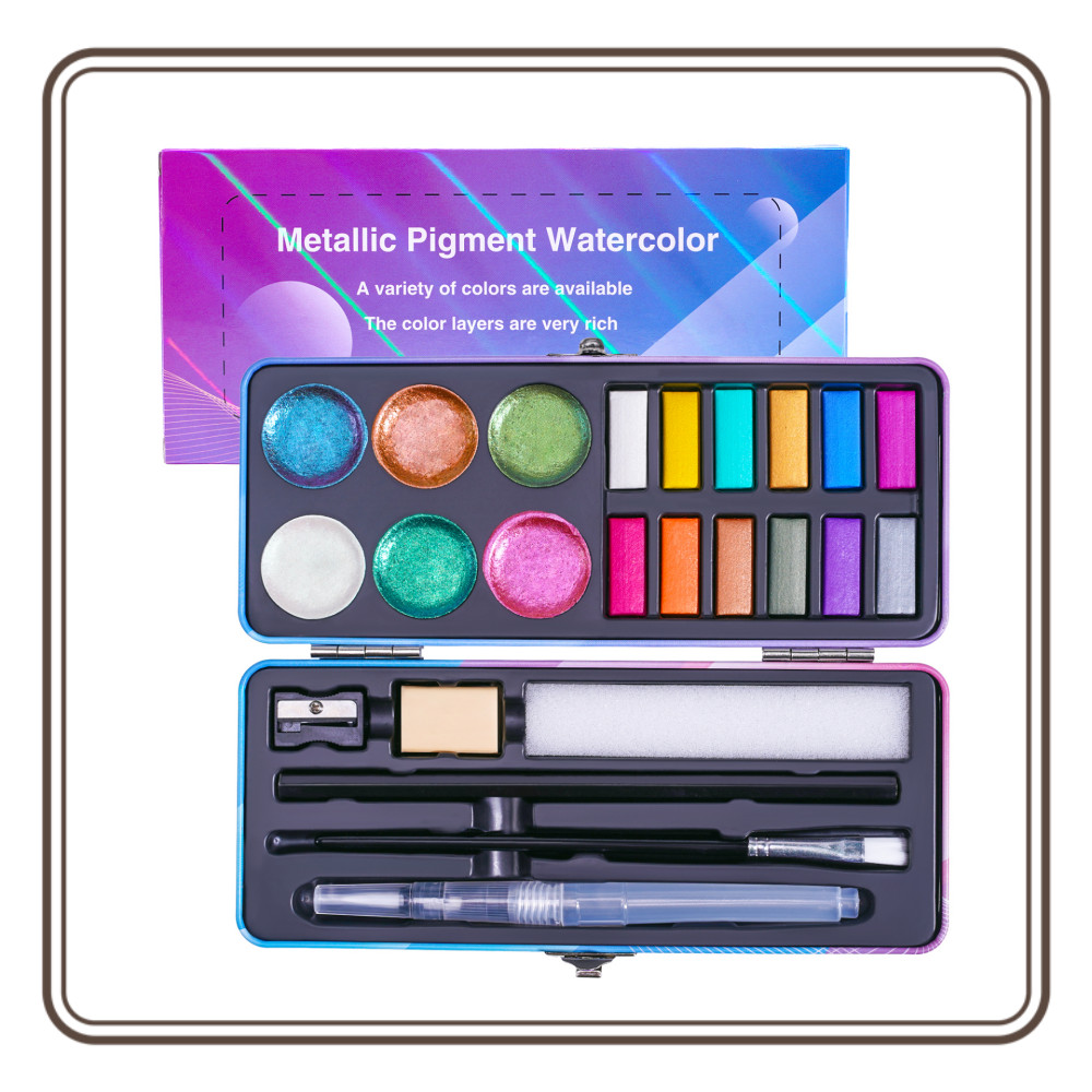 

18 Colors Glitter Solid Watercolor Paint Set Portable Travel Watercolor Pigment Art Supplies Perfect for Artist Students Etc