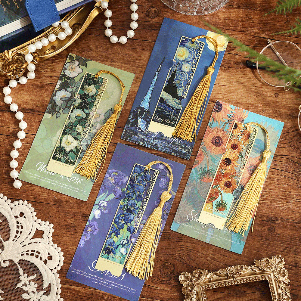 

4pcs Hollow Literary Flower Metal Bookmark Exquisite Painting Sunflower Iris Rose Shape Gifts for Book Lovers Writers Readers