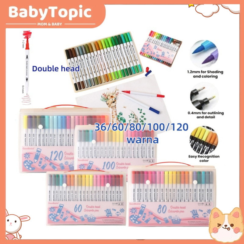 

【Baby TOPIC】36/60/80/100/120 Spidol Warna Set Spidol Brush Pen 2 Tips Spidol Set Marker Drawing Pen