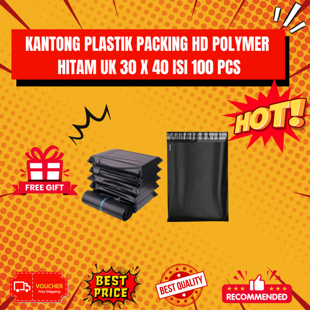 

FREE ONGKIR KANTONG POLIMER PLASTIK PACKING POLYMER HD WARNA HITAM UK 30 X 40 ISI 100 PCS