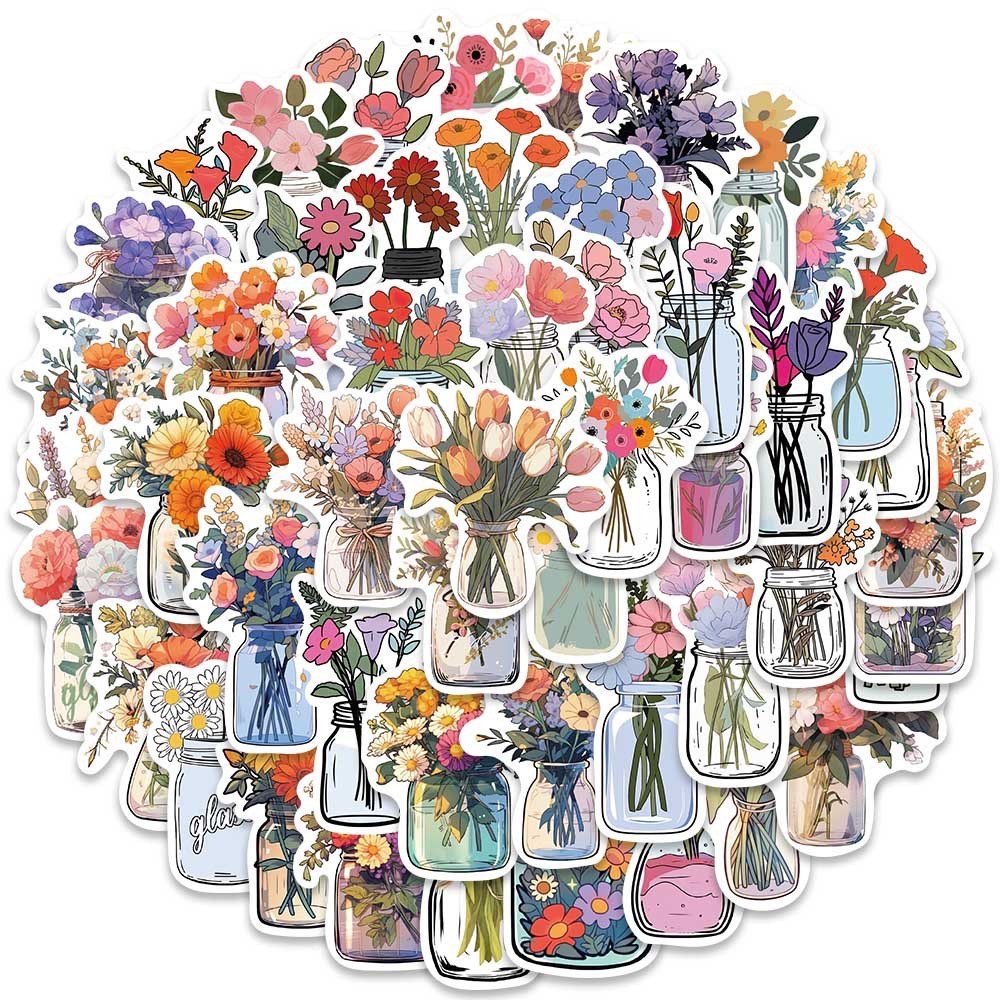 

10/50pcs Ins Cute Cartoon Bottle Flower Stickers Aesthetic DIY Luggage Guitar Notebook Graffiti Decoration Sticker Toy
