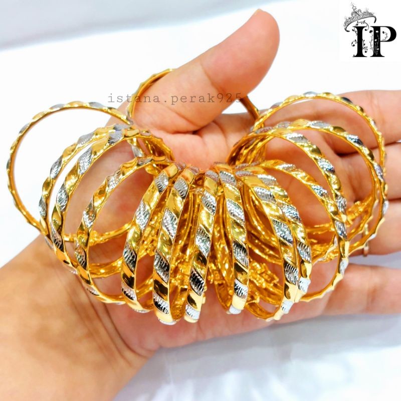 GONDANGSTORE GELANG BANGLE ANAK PERAK ASLI 925 SILVER LAPIS EMAS - MODEL KOMBINASI - PERHIASAN PERAK