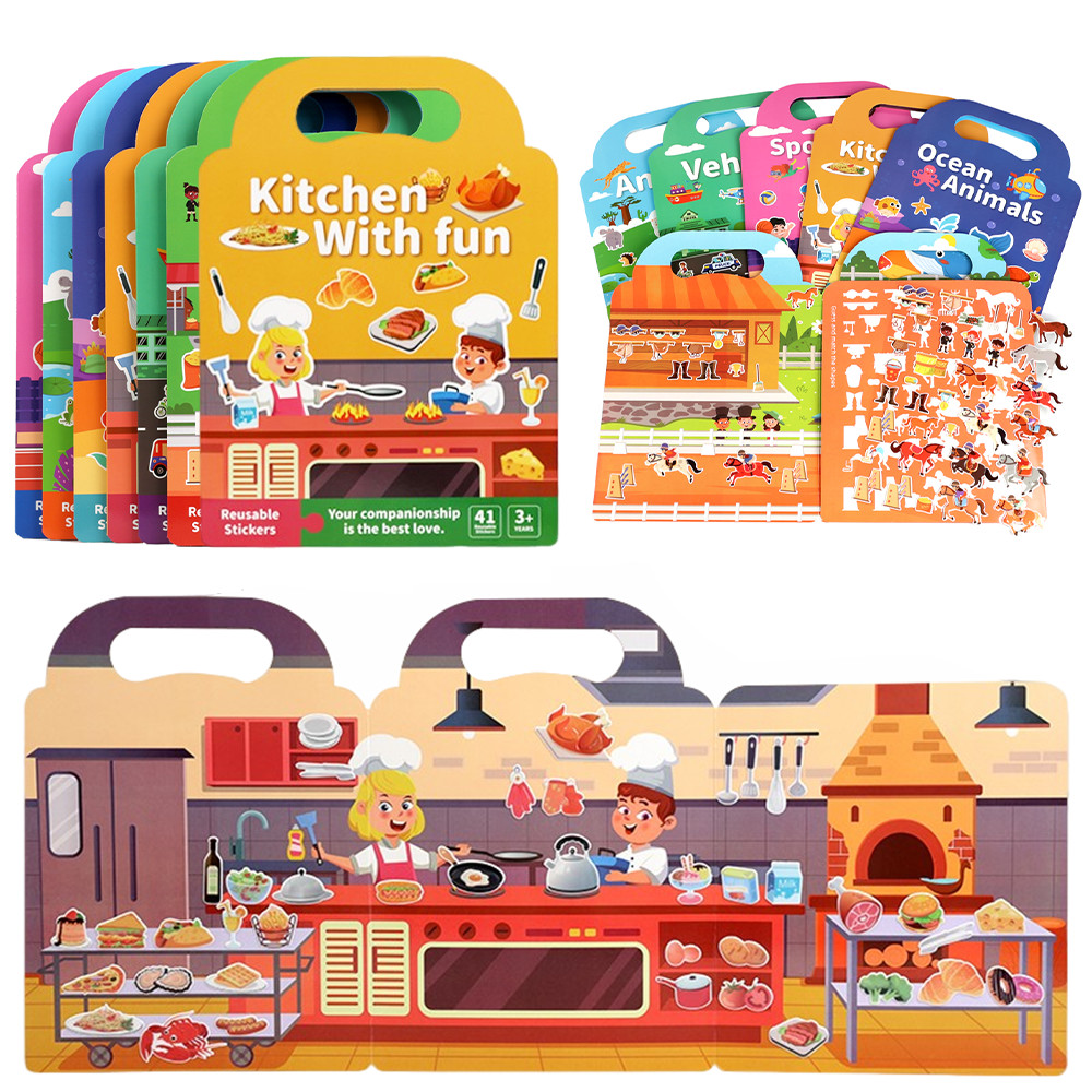 

Children DIY Sticker Book Bubble Scene Sticker Jelly Paste Toy Kids Portable Reusable Quiet Busy Paste A Book