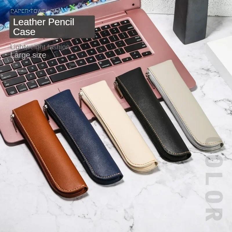 

Simple Exquisite Zipper Pen Holder PU Leather Pencil Bag Fountain Pen Storage Pouch Lightweight PenBag Portable Pen Sleeve Case