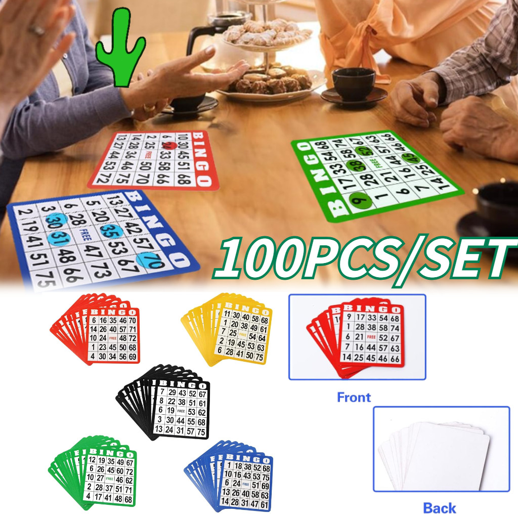 100PCS Kartu Bingo/Bingo Card/Kartu Bingo Ukuran Besarard Set Kartu Bingo Ukuran Besar 5 Warna Atau