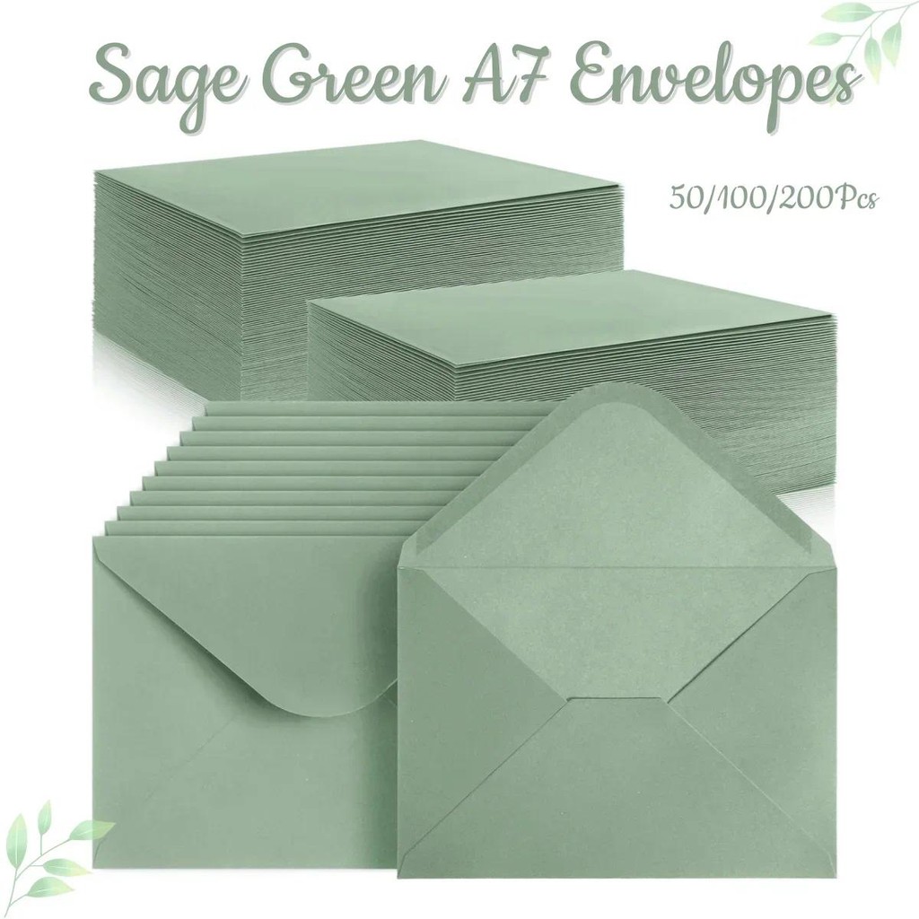 

50-100PCS Sage Green Envelope 5x7Inch Wedding Invitation Card Printable Self Business Postcards For Baby Shower Birthday Baptism