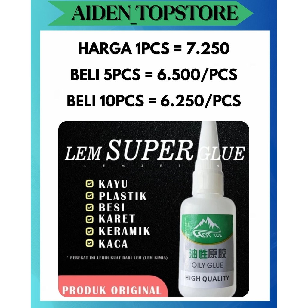 

ATS OILY GLUE 50GR LEM SUPER SERBAGUNA PEREKAT KUAT KERAMIK KACA LOGAM KARET PLASTIK